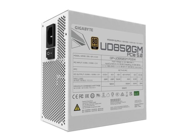 GIGABYTE UD850GM PG5W, 850 W, 100 - 240 V, 50/60 Hz, 12 A, Aktiv, 105 W