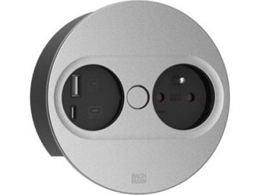 Bachmann 946.204, tyyppi F + USB A + USB C, upotettu pöydälle, 4 cm, ruostumaton teräs, metalli, muovi, IP20