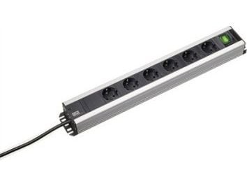 Bachmann 300.008, 2 m, 1,5 mm², Musta, Harmaa, 6 AC-pistorasia(a), Musta, 1 kpl