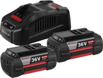 Bosch Starter set 2 x GBA 36V 6.0 Ah + GAL 3680 CV Professional, Batteri, Lithium-Ion (Li-Ion), 6 Ah, 36 V, Bosch, Sort, Rød