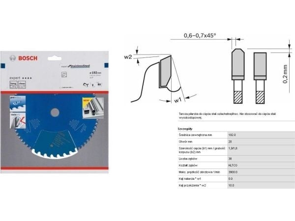 Bosch RUNDSAVKLINGE 192X20MM 38T EXP STAINLESS