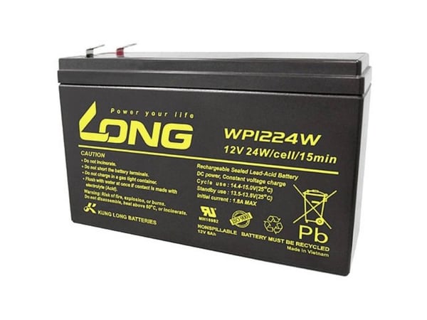 Long WP1224W blybatteri 12 V 6 Ah blyfleece (B x H x D) 151 x 101 x 51 mm flatstift 6,35 mm lav selvutlading, vedlikeholdsfritt