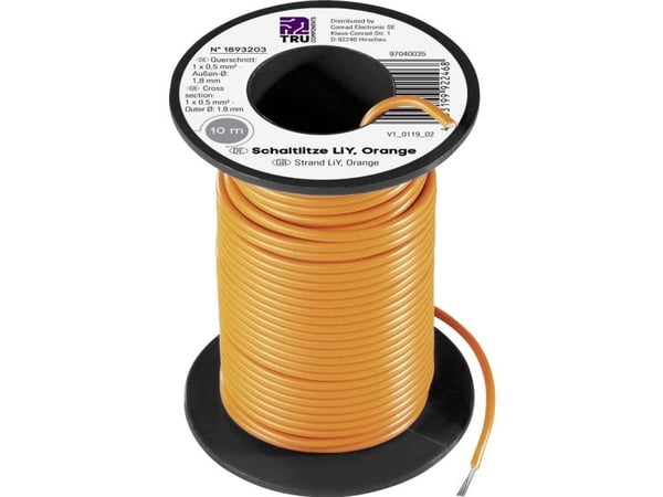 Conrad TC-7572812, Oranssi, Polyvinyylikloridi (PVC), 0.5 mm², 10 m
