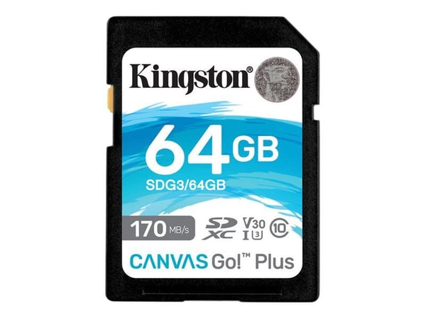 Kingston Technology Canvas Go! Plus, 64 GB, SD, Luokka 10, UHS-I, 170 MB/s, 70 MB/s