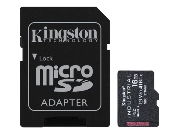 Kingston Industrial - Flashminnekort (microSDHC til SD-adapter inkludert) - 16 GB - A1 / Video Class V30 / UHS-I U3 / Class10 - microSDHC UHS-I