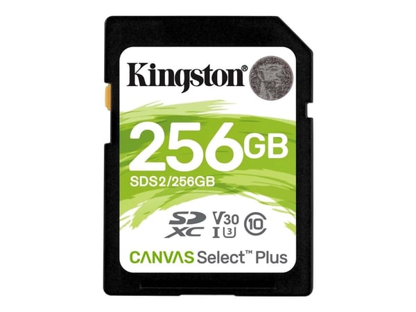 Kingston Technology Canvas Select Plus, 256 GB, SDXC, Luokka 10, UHS-I, 100 MB/s, 85 MB/s