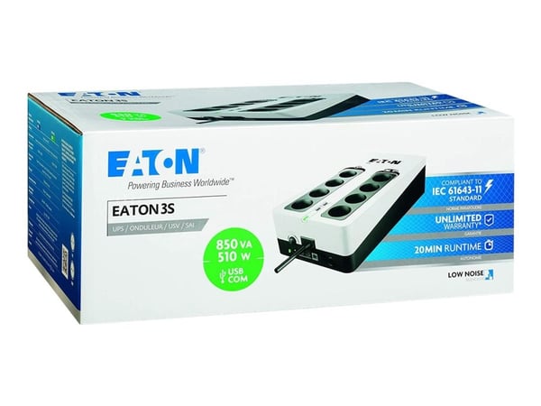Eaton 3S 850 - UPS - AC 220-240 V - 510 watt - 850 VA - enkeltfase - USB - utgangskontakter: 8