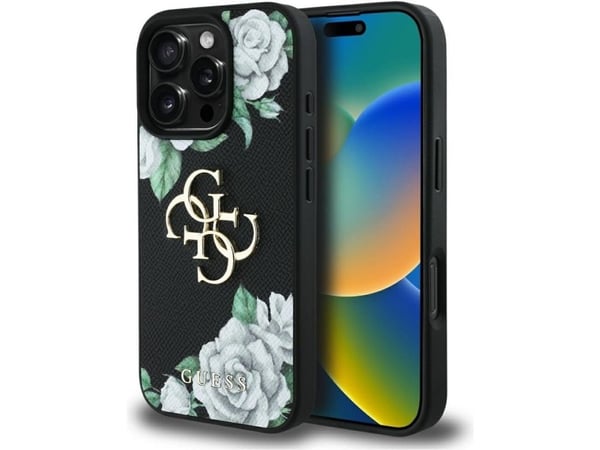 Etui Guess Grained Roses Big 4G logo do iPhone 16 Pro czarny