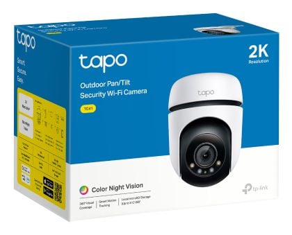 TP-Link Tapo TC41 V2, IP-sikkerhetskamera, Inne & Ute, Trådløs, Amazon Alexa & Google Assistant, Tak/vegg/stang, Svart, Hvit