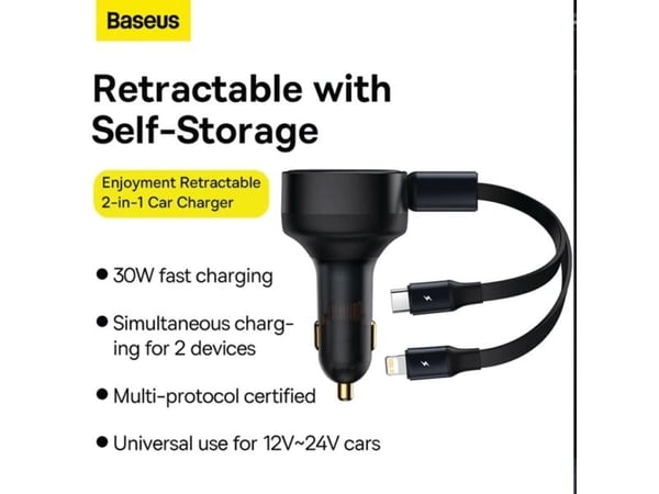Baseus Enjoyment Pro 60W, Automatisk, Cigartenner/lighter, 24 V, 0,7 m, Sort