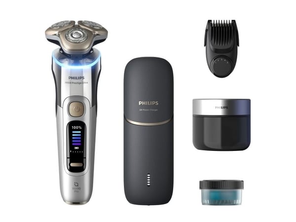 Philips i9000 Prestige Ultra XP9404/46 Våt og tørr elektrisk barbermaskin med SkinIQ Pro, Roterende hode, Kromfarget, SkinIQ Pro, LCD, Android, iOS...