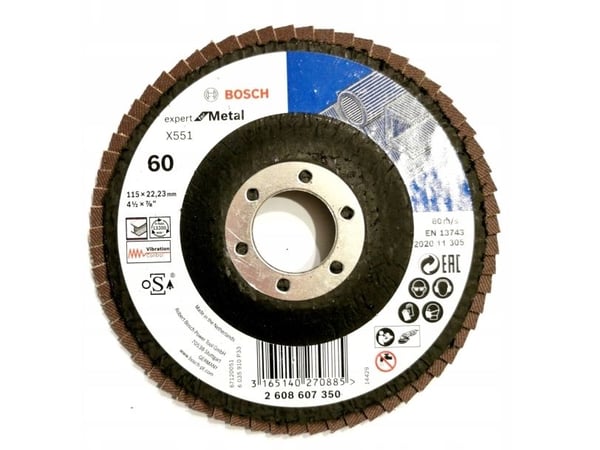 Bosch 2608607350 X551 lamellslipeskive diameter 115 mm boringdiameter 22,33 mm korn 60 stål (1 stk.)