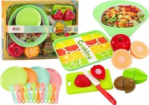 LeanToys set frukt för skärning till sallad, bestick, bricka 25 delar