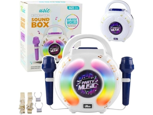 LeanToys karaoke-sett: 2 mikrofoner, Bluetooth-høyttaler, MP3, LED, opptak