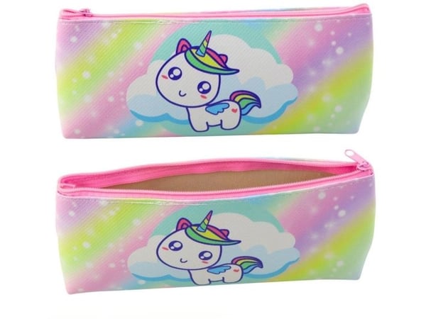Tyttöjen koulukynäkotelo Unicorn pastelli sateenkaaren värinen värillinen