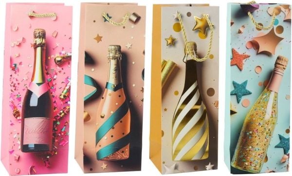 Lean gavepose i papir til champagneflaske pastell 35 x 12 x 9 cm