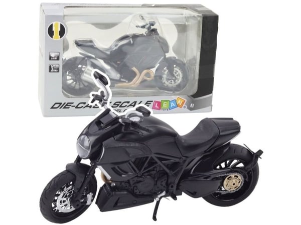 LeanToys sportmotorsykkel i metall med lys og lyd gull detaljer svart 1:12