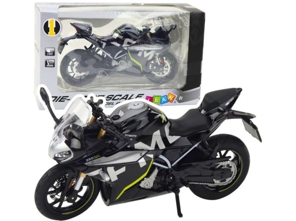 LeanToys motorsykkel sport i metall med lys og lyder svart 250 SR 1:12