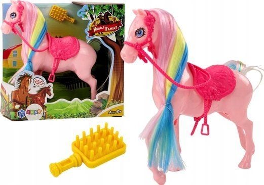 Figur LeanToys Hest med farger Grårosa man Lyserosa sal Børste Farm Rosa