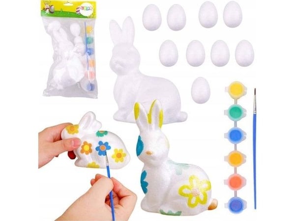 LeanToys påskesett egg i polystyren 9 deler figur kanin farger