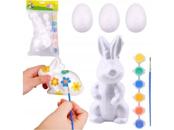 LeanToys påskesett egg i polystyren 3 stk figur kanin farger