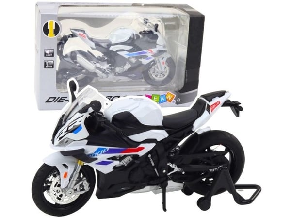 LeanToys sport motorsykkel i metall lys og lyder hvit S1000 1:12