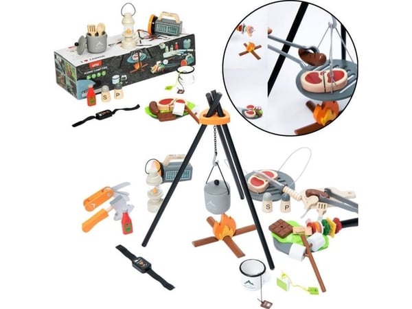 LeanToys leirbål campingsett i tre tilbehør 45 deler