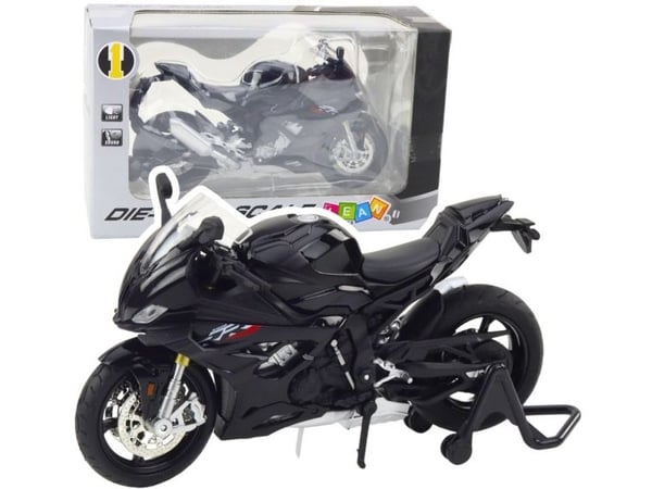 LeanToys sport motorsykkel i metall med lys og lyder, sort S1000 1:12