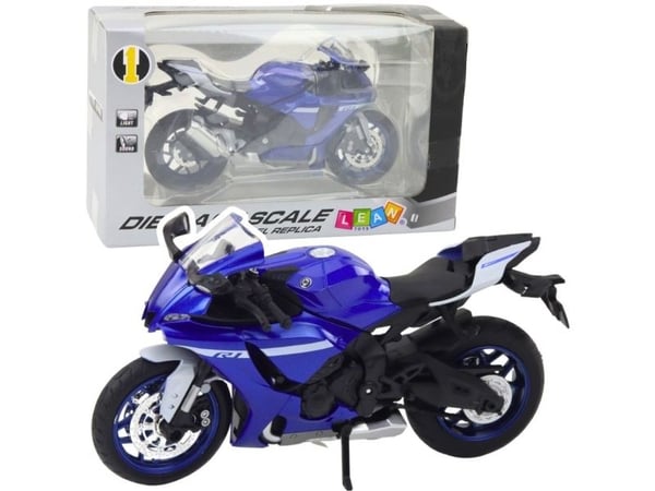 LeanToys sportmotorsykkel i metall med lys og lyder | blå | R1 1:12