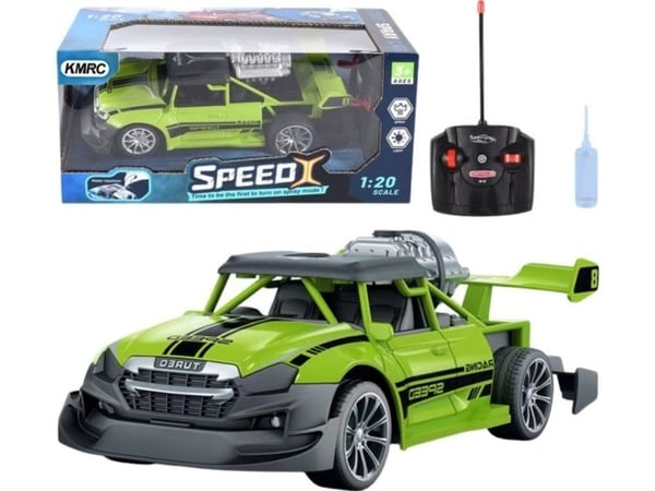 LeanToys RC-bil 1:20 med lys-, effekt- og røykfunksjon, grønn