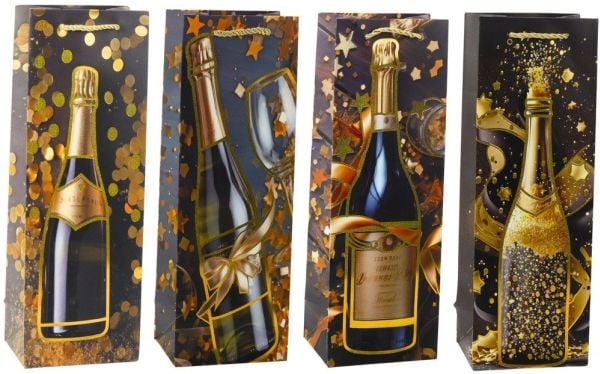 Lean gavepose til vinflaske i papir champagne 35 x 12 x 9 cm
