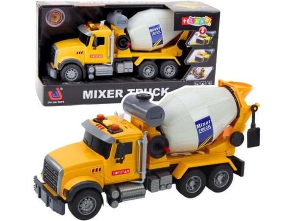 LeanToys betongbil med roterende trommel, lys og lyder, gul