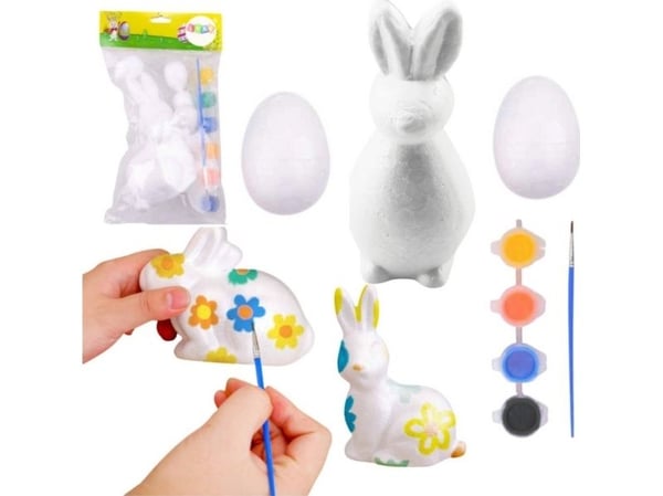 Styroksi koristeen maalaussarja Jänis 2 munaa maalit LEAN TOYS