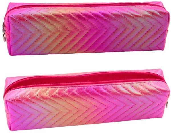 Lean pennal til jenter, metallisk glans, rosa jodelka