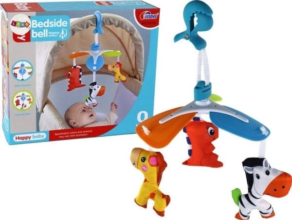 LeanToys vippestativ/svingskive for baby med klips og dyrefigurer fargerik