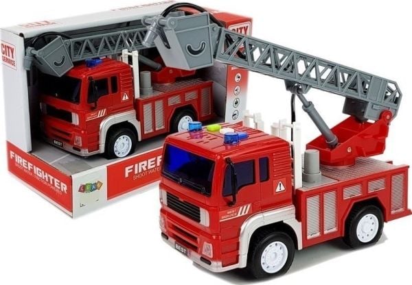 Paloauto vetoautolla, tikkaat, punainen 1:20 äänen kanssa LEAN Toys -lelut
