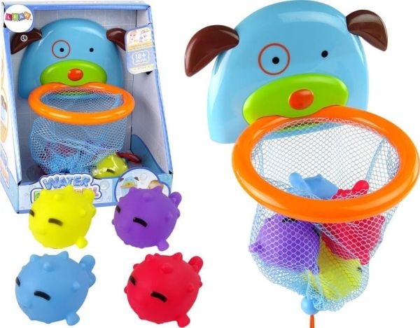LeanToys badeleketøy mini basketball kurv hund gummifisk