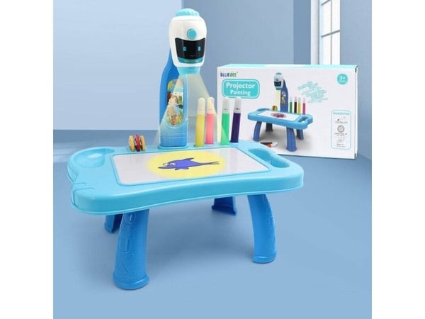 LeanToys mini projektor robot bordstativ 2-i-1 tilbehør blå