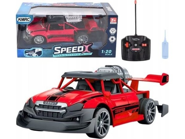 LeanToys RC-bil 1:20 med fjernkontroll, lys og røykeffekt, rød