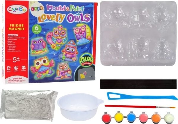 LeanToys DIY malesett med glitrende ugler i gips og magneter
