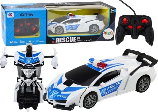 LeanToys RC politibil 2-i-1 bil-robot lyd og lys