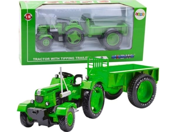 LeanToys Metallinen maataloustraktori perävaunulla vihreä 1:18