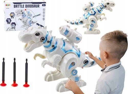LeanToys robotdinosaurie med skjut-, ljus- och ljudlauncher, vit
