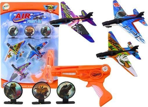 LeanToys Gun Launcher Planes 3 lentokonetta 3 kilpeä oranssi