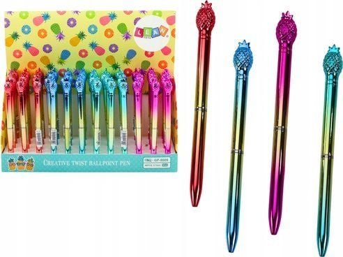 LeanToys bläck-/ritpenna med ananas, guld/blå färg, stift 0,7 mm (mix)
