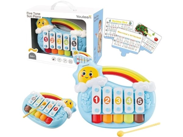 LeanToys piano leketøy 5 toner pedagogisk for baby Sol blå