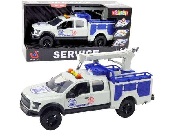 LeanToys servicebil med kran, lys og lyd hvit 1:12