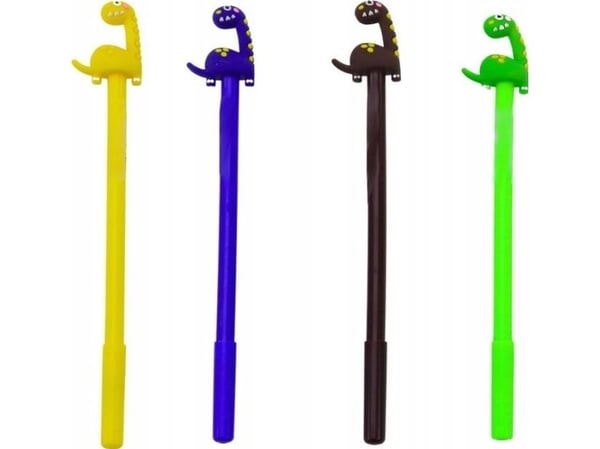LeanToys kulepenn med dinosaur og kork, svart på, brun/gul, 0,5 mm