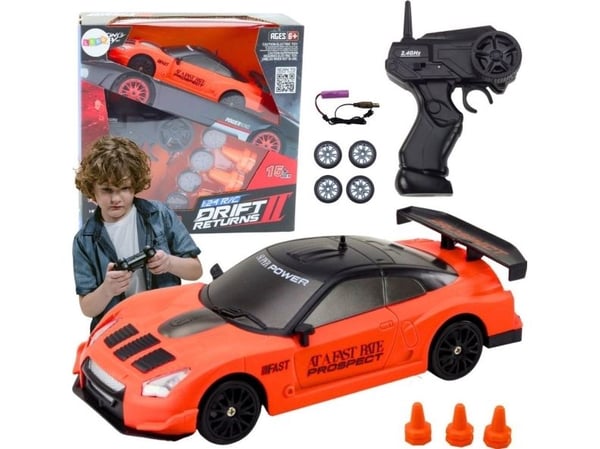 LeanToys fjernstyrt sportsbil R/C 1:24 oransje utskiftbare hjul