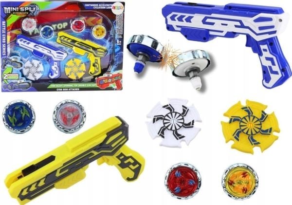 LeanToys sett pistoler launcher 4 metallplater blå gul lys